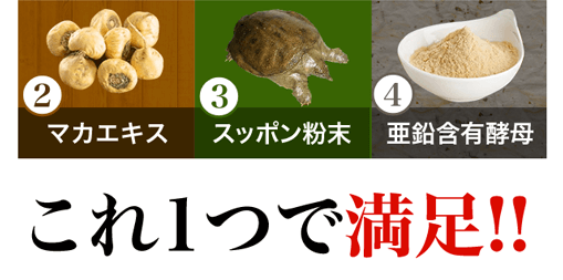 2マカエキス 3スッポン粉末 4亜鉛含有酵母 これ1つで満足!!